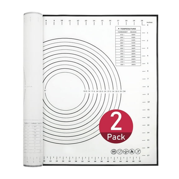 Tickjoy 2-Pack Non-Stick Silicone Baking Mats Set - 24"x20"   15"x11" Dough Rolling Mat with Measurement Guide, Kitchen Counter Mat for Bread Making, Cookie Baking, Pastry - Black