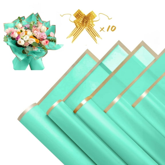 Tickjoy 20 Sheets Emeralds Flower Wrapping Paper with 10 Ribbons, 22.8''x22.8'' Flower Bouquet Wrapping Paper for Stunning Flower Bouquets Perfect for Gift Wrapping, DIY Crafts, and Special Occasions