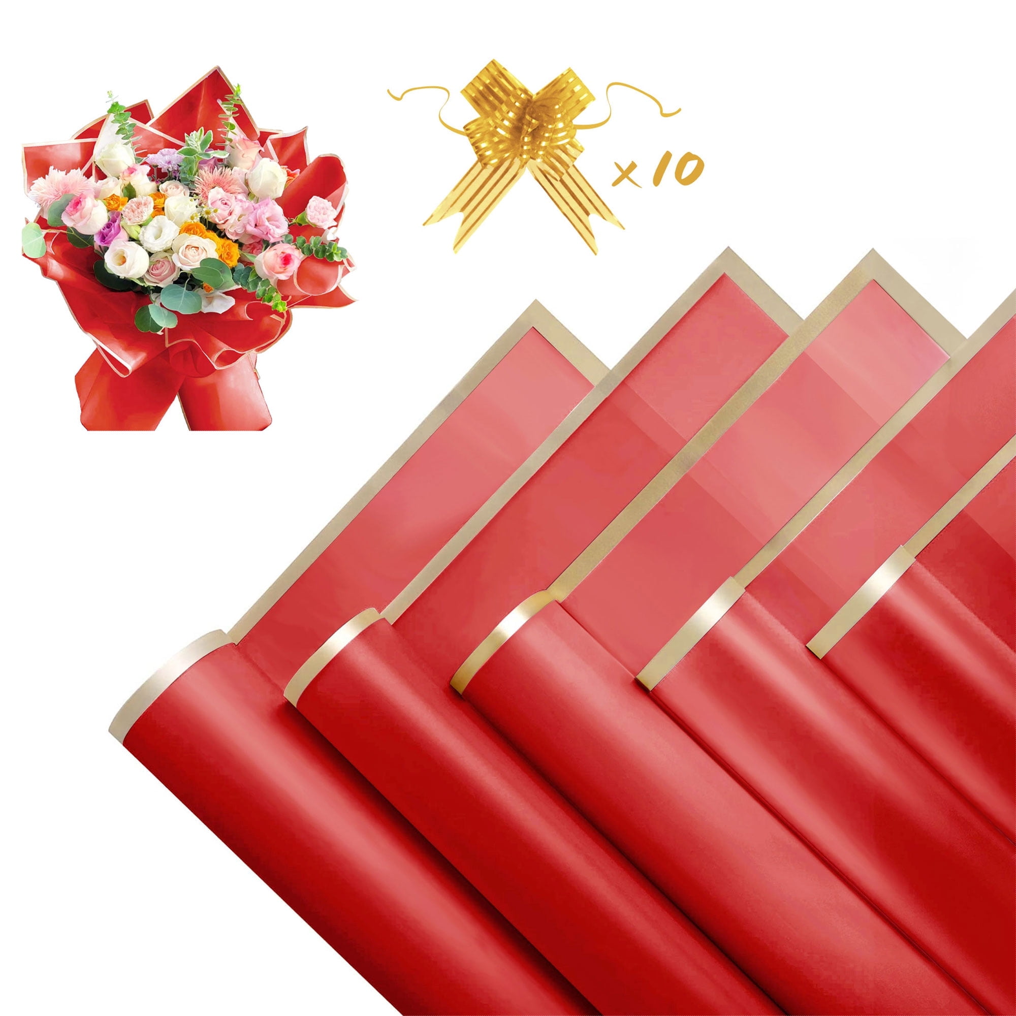 Tickjoy 20 Sheets Red Flower Wrapping Paper with 10 Ribbons, 22.8''x22 ...