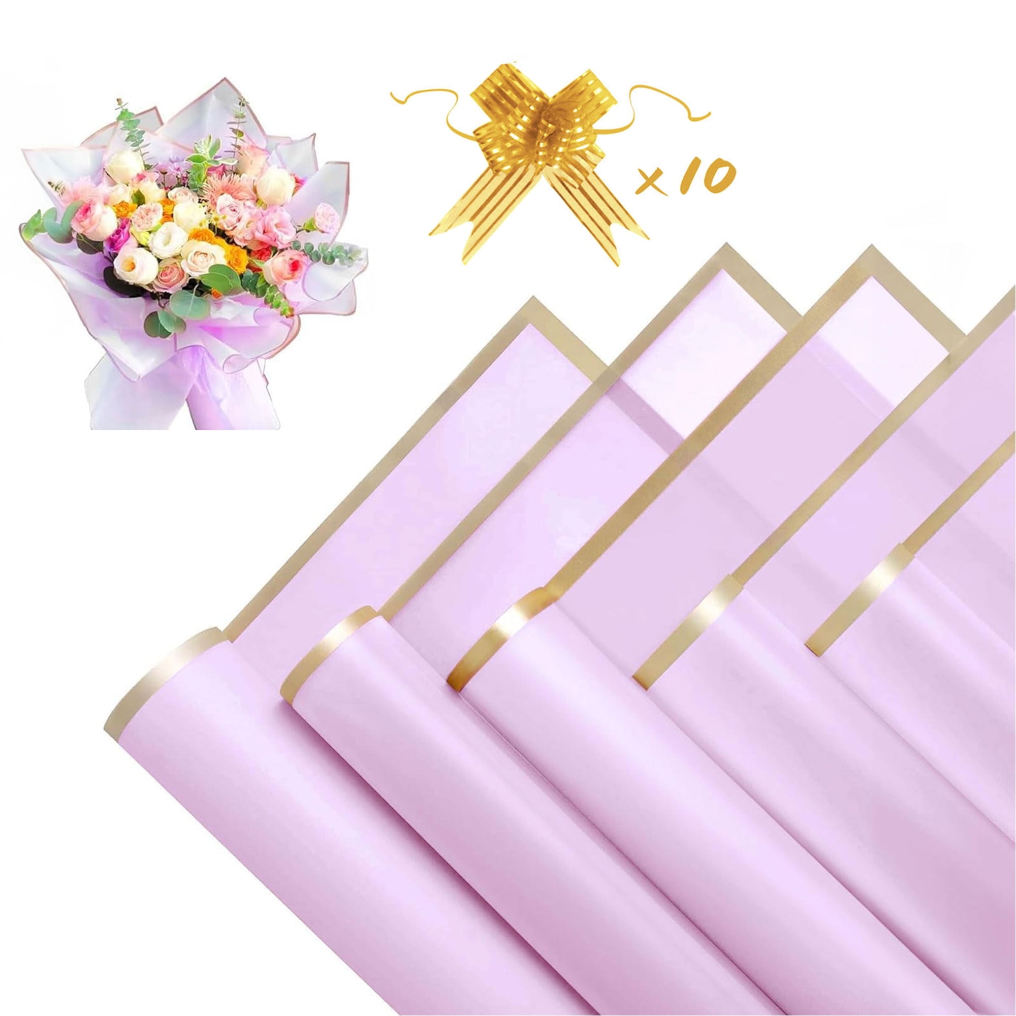 Gift Rapper Violet TICKJOY Violet Flower Wrapping Paper, 20 Sheets with 10 Gold Ribbons ...