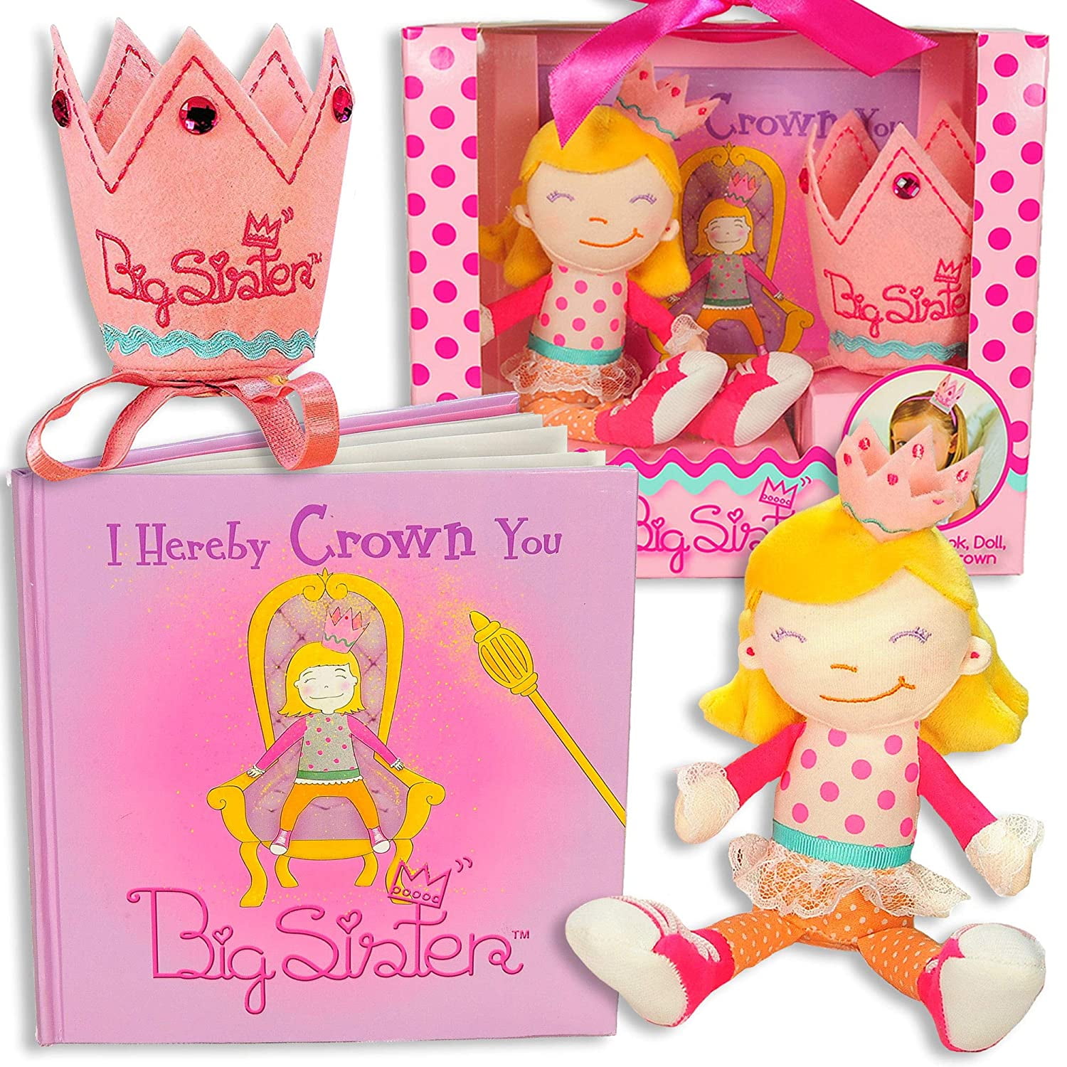 Tickle & Main Big Sister Gift Set - Doll, Child Size Crown, and I 