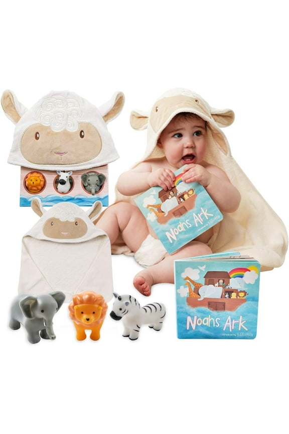 Noahs Ark Toy Gift Set, 5-Piece Set Includes Book, Hooded Towel, & 3 Squirt Toys for Toddlers & Kids