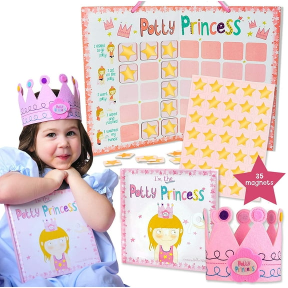Tickle & Main, Princess Potty Training Gift Set with Book, Potty Chart, Star Magnets, and Reward Crown for Toddler Girls. Comes in Castle Gift Box.