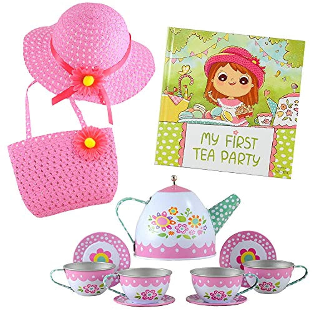 Tickle \u0026 Main, Tea Party Gift Set- Includes Book, Tea Set, Hat, and Purse. Perfect Pretend Play for Toddlers and Little Girls - My First Tea Party!