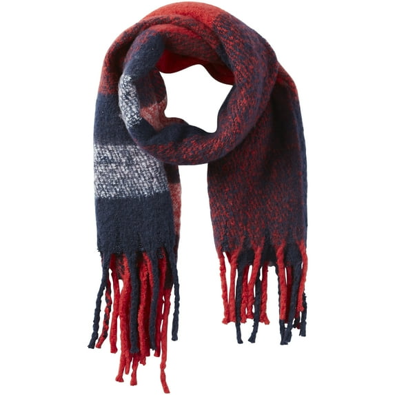 Tickled Pink Women's Red North Plaid Fuzzy Fringe Scarf