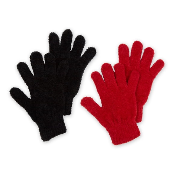 Tickled Pink Women's Spa Gloves (Set of 2) - Aloe Infused Fabric - Black-Red