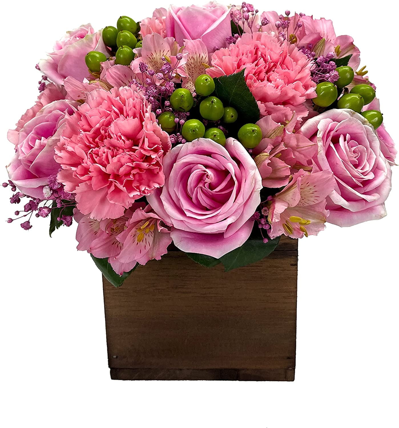 Tickled Pink by Arabella Bouquets Fresh Cut Flowers, 1 Multicolor Roses with Elegant, Wooden Vase