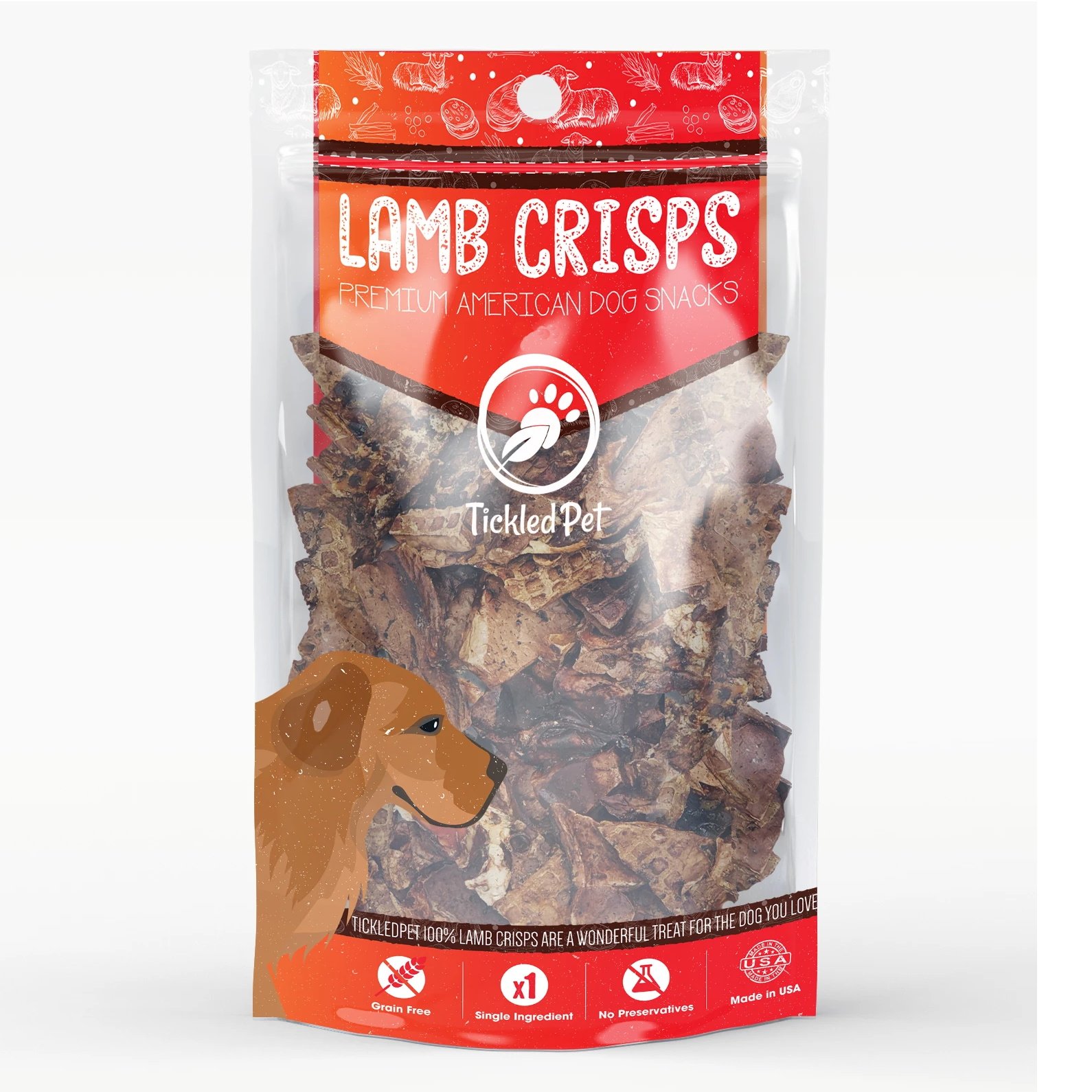 TickledPet Lamb Lung Dog Treats - Natural Slow Roasted Lamb Crisps Made in USA, 16 oz