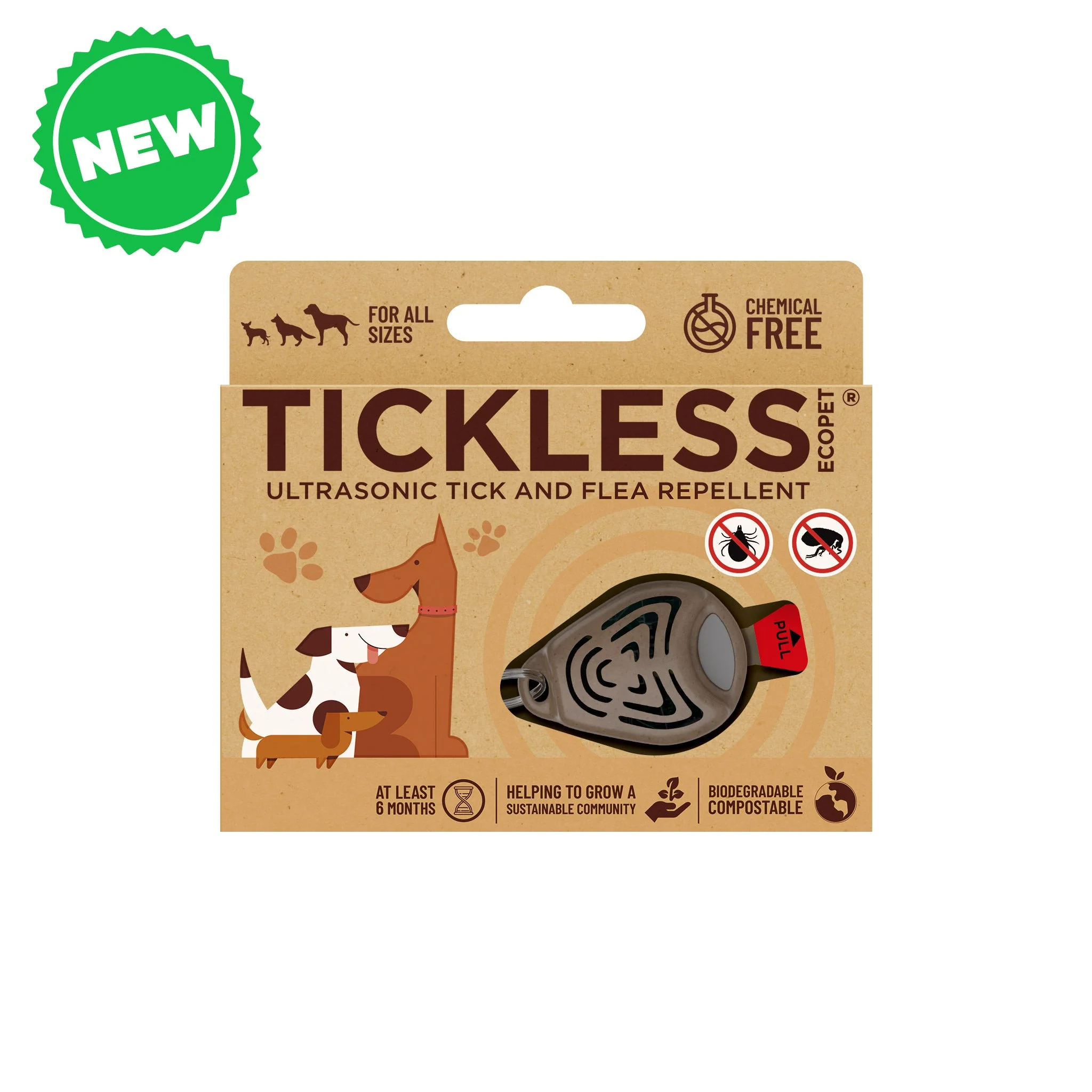 Tickless EcoPet - Biodegradable, Chemical Free, Ultrasonic, Natural Flea & Tick Repellent for Pets - Brown