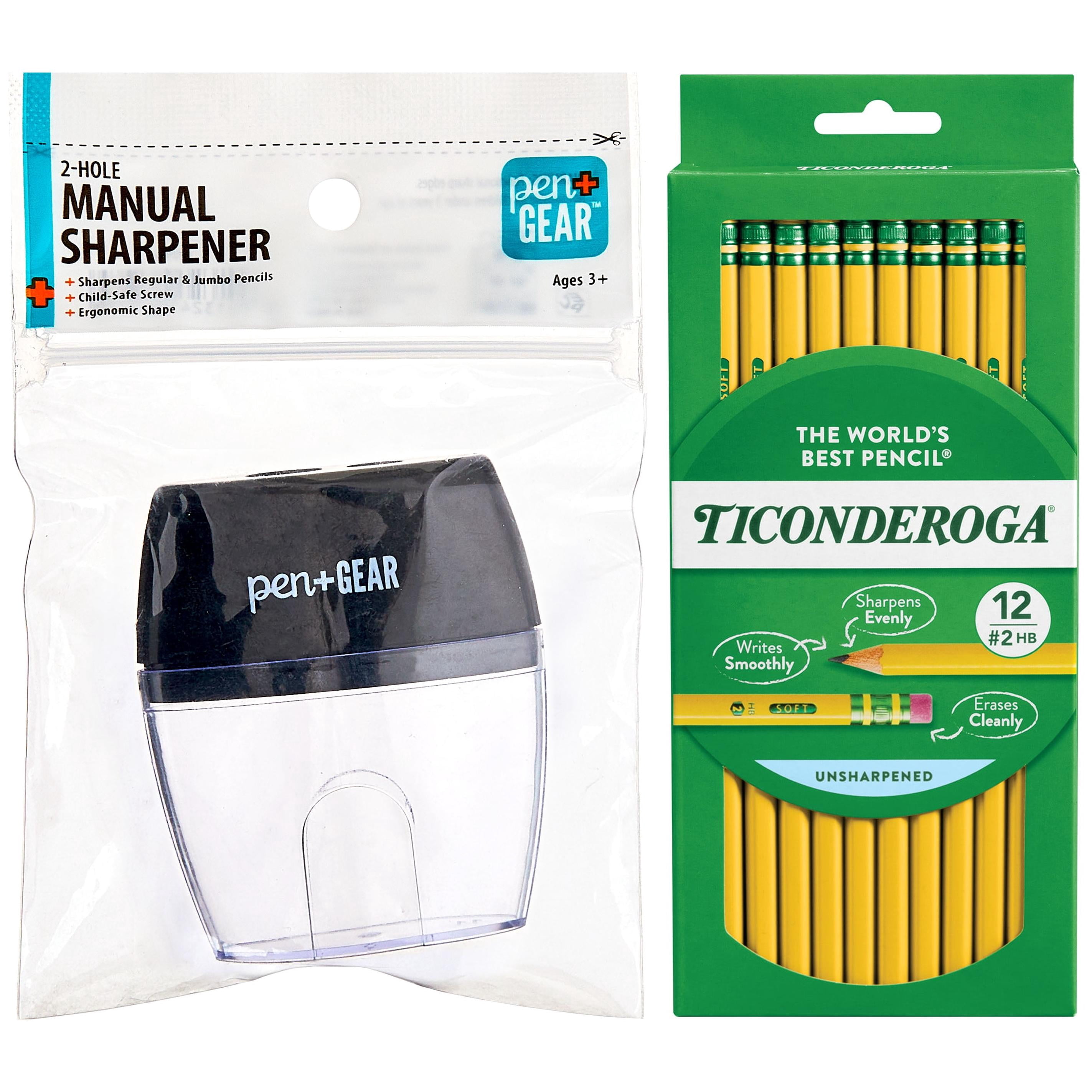 Ticonderoga #2 Pencils with Pen+Gear 2-Hole Manual Sharpener Bundle