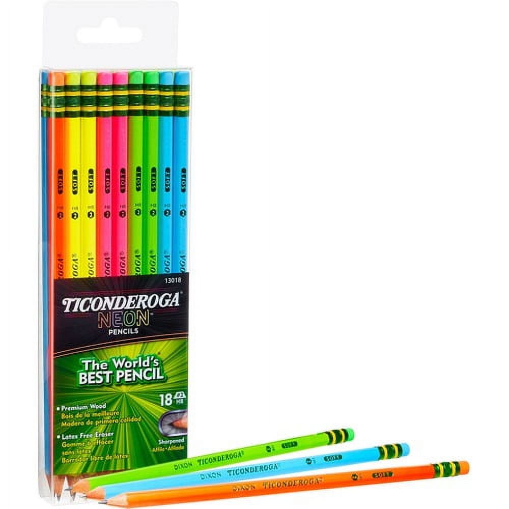 Ticonderoga Bright Neon No. 2 Pencils - #2 Lead - Black Lead - Neon Barrel - 18 / Box | Bundle of 5 Boxes