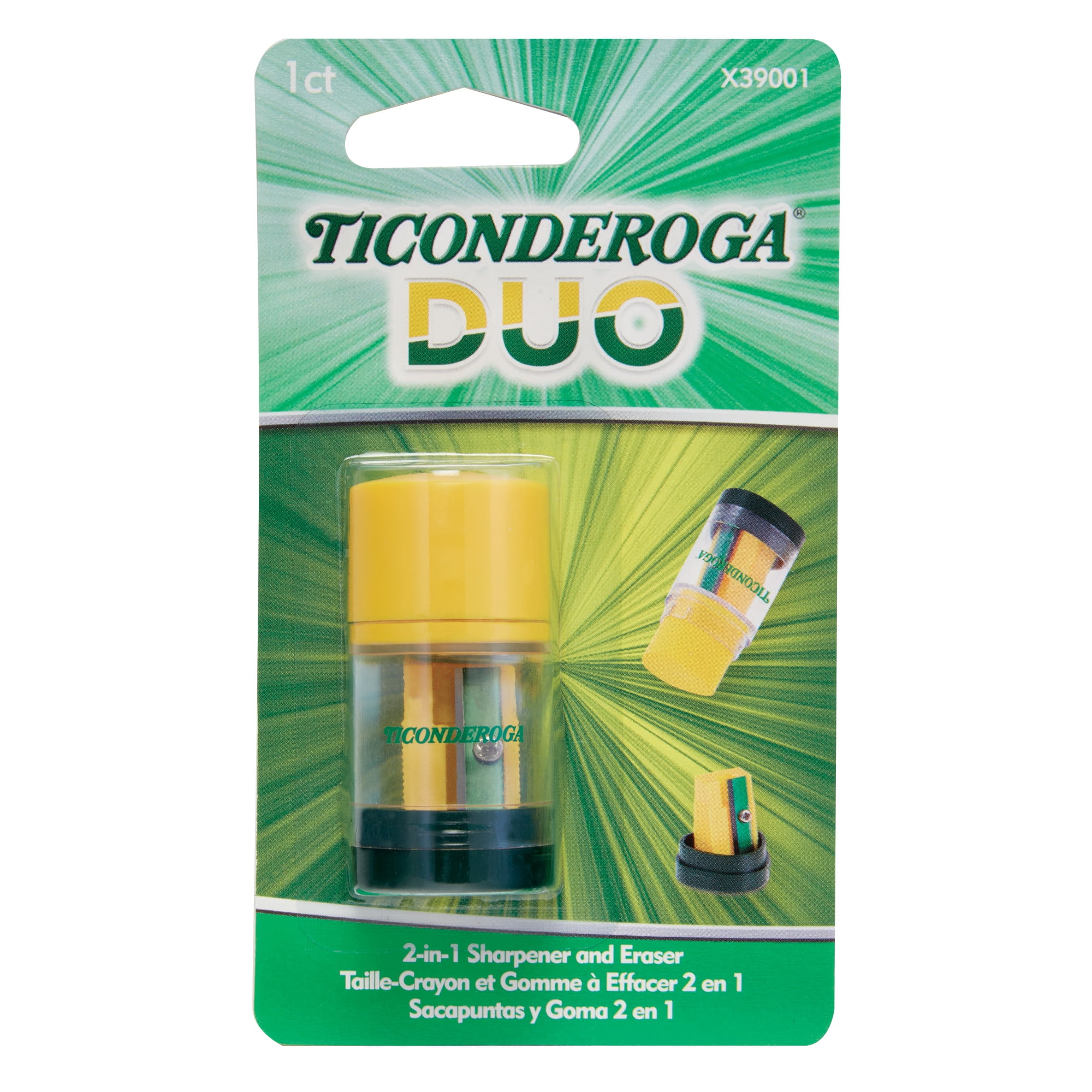 Ticonderoga Duo 2-in-1 Pencil Sharpener and Eraser for Wood Pencils
