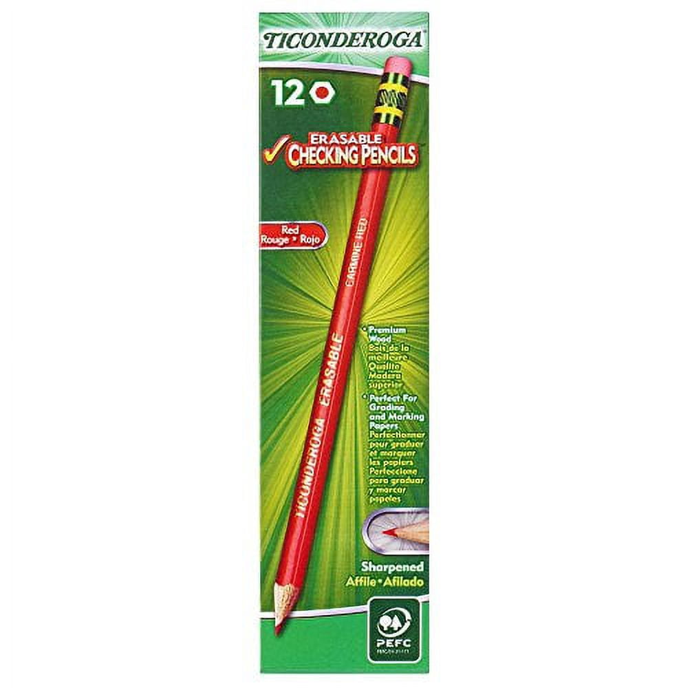 Ticonderoga Erasable Colored Pencils, 2.6 mm, 2B (#1), Carmine Red Lead, Carmine Red Barrel, Dozen (14259)