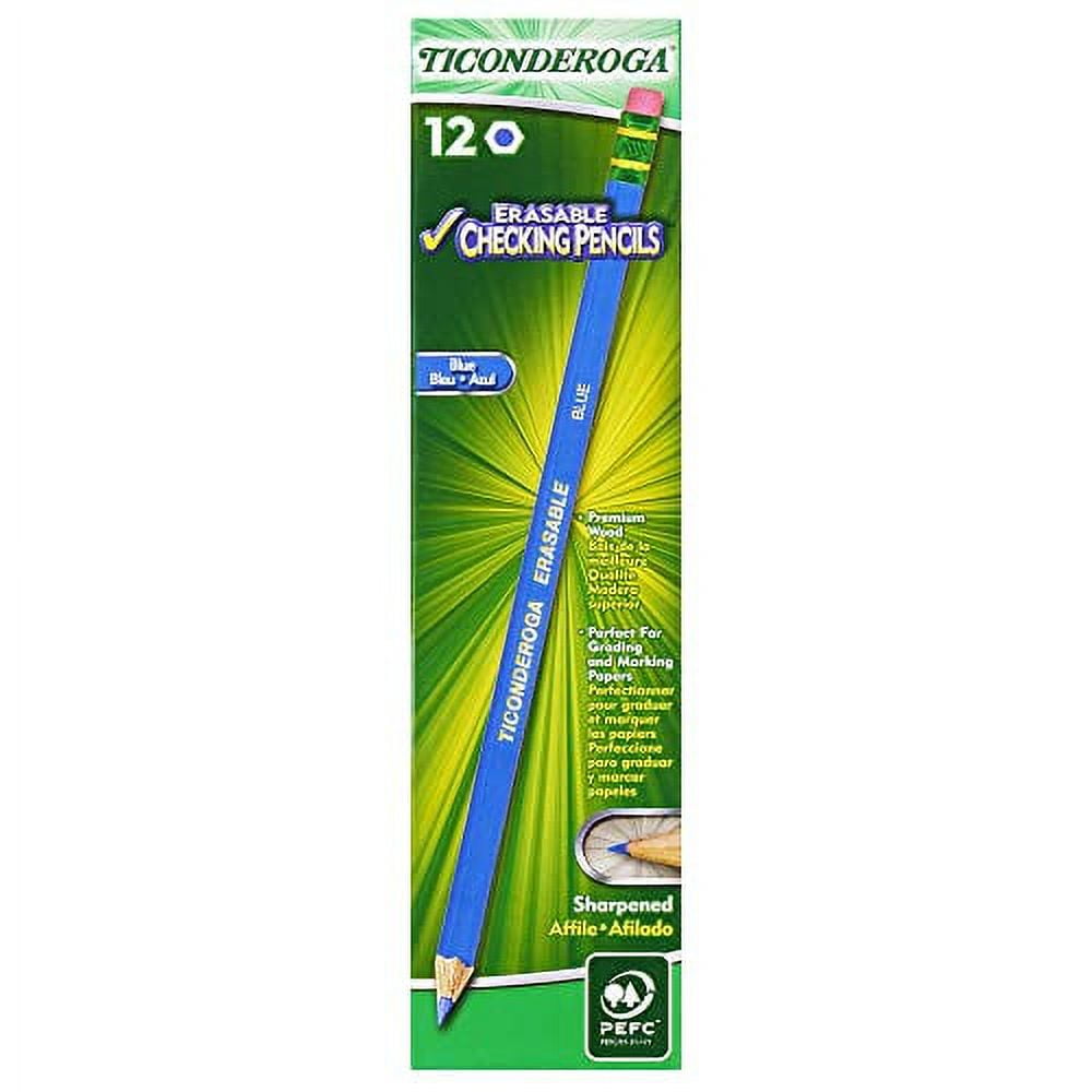 Ticonderoga Erasable Checking WoodCased Pencils, PreSharpened, Blue