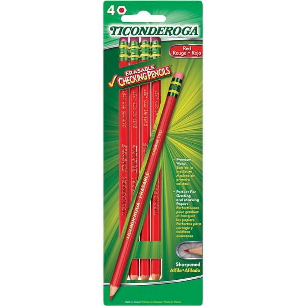 Ticonderoga Erasable Pre-Sharpened Checking Pencils - Red Lead - Red Barrel - 4 / Box Ticonderoga Erasable Pre-Sharpened Checking Pencils - Red Lead - Red Barrel - 4 / Box