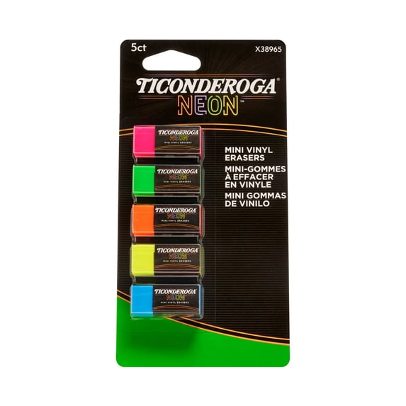 Ticonderoga Erasers, Neon Assorted Colors, 5 Count