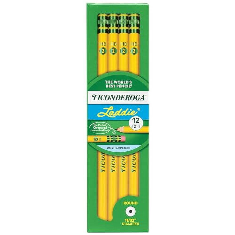 Ticonderoga Laddie WoodCased Pencils, 2 HB Soft, With Erasers, Yellow