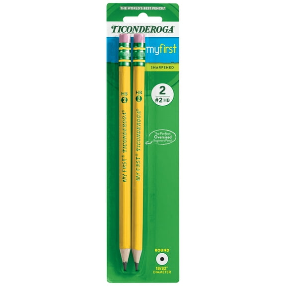 Ticonderoga My First Beginner Pencils, Sharpened #2 Lead, Yellow, 2 Count