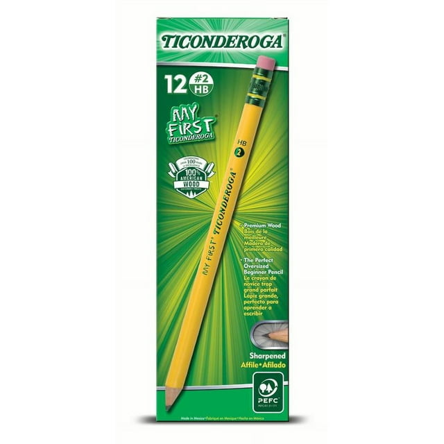 Ticonderoga My First Pencils with LatexFree Erasers, No 2 Tips, Yellow, Pack of 12