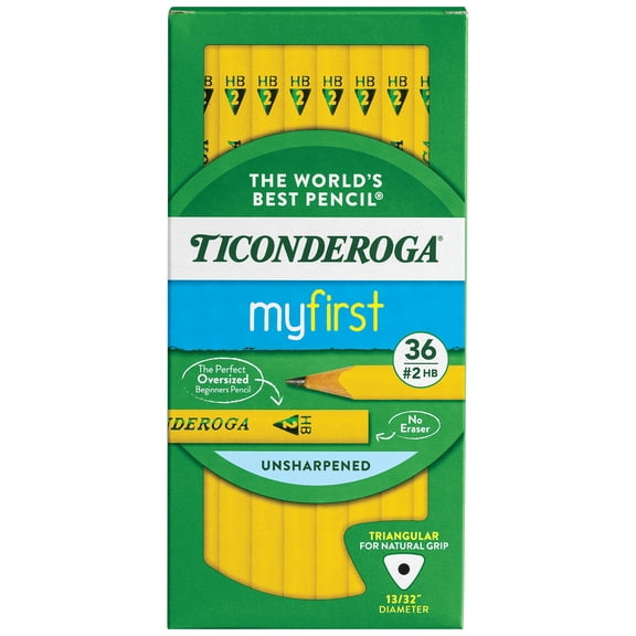 Ticonderoga My First Pencil, Tri-write, #2 HB Soft, 36 ct, easy grip, small hands, yellow, no Eraser