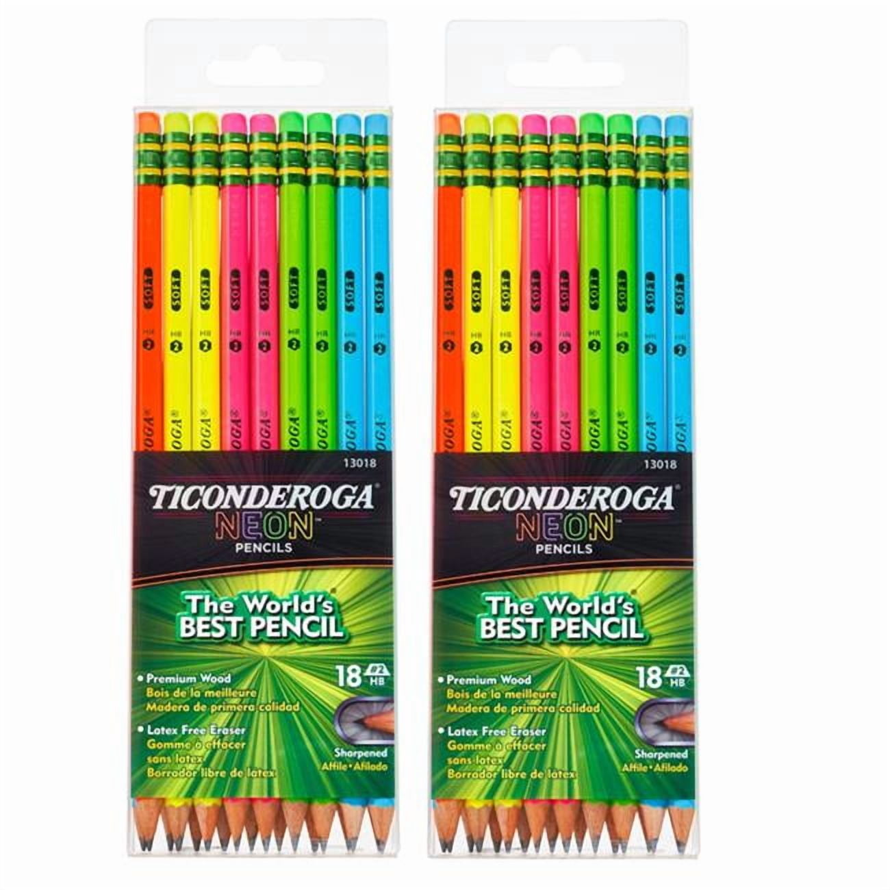 Ticonderoga Neon Pencil for Grade K-12, Assorted Color - Pack of 2 - 18 Count