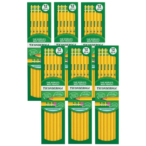 Ticonderoga No. 2 Pencils, Unsharpened, 12 Per Pack, 6 Packs