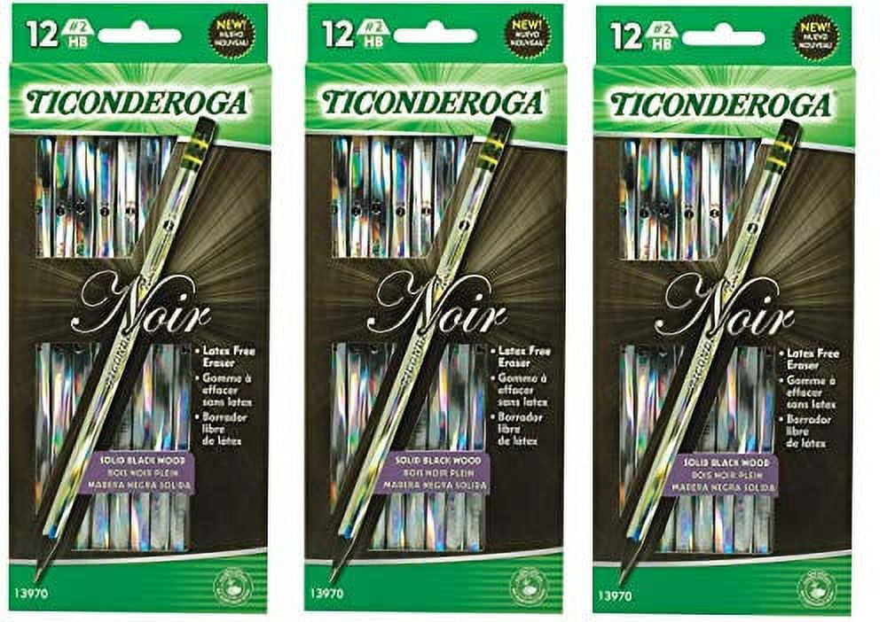 Ticonderoga Noir Black Wood-Cased #2 Pencils, Holographic Design, 12-Count 13970, 3 Pack