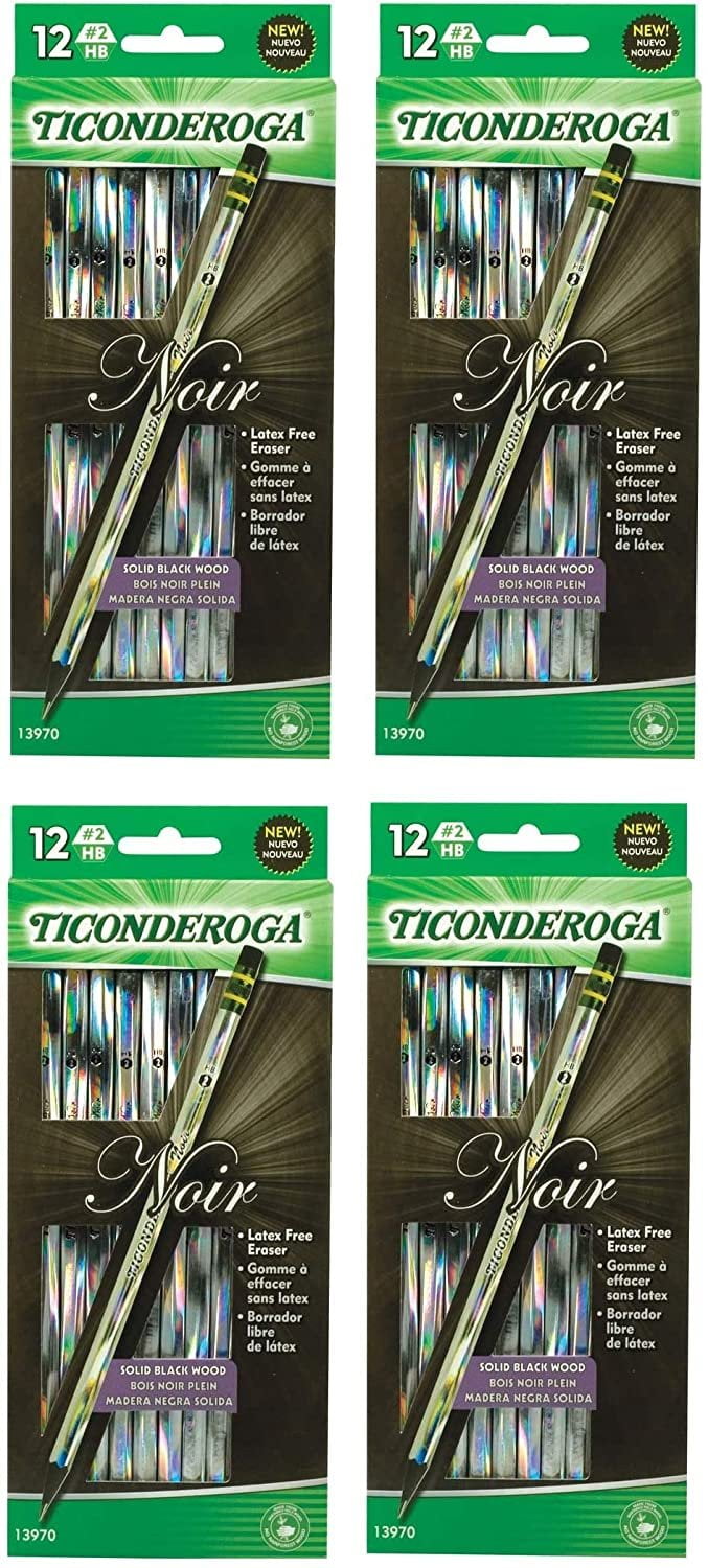 Ticonderoga Noir Black Wood-Cased #2 Pencils, Holographic Design, 12-Count 13970, 4 Pack