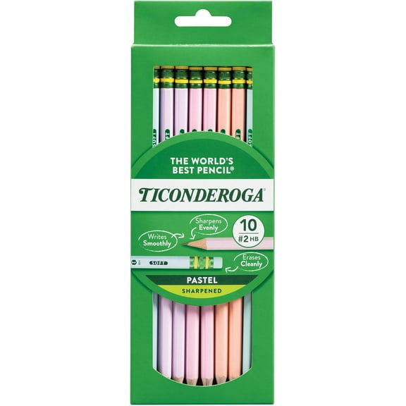 Ticonderoga Pastel Pencils, 2 Soft, Assorted Colors, Pack Of 10 Pencils