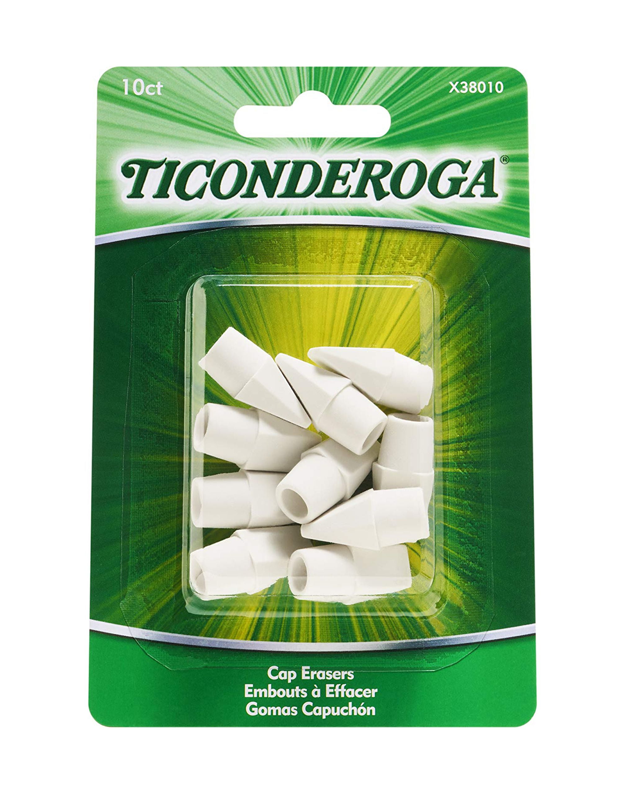 Ticonderoga Pencil Cap Erasers, White, 10 Count, 6 Packs (X38010)