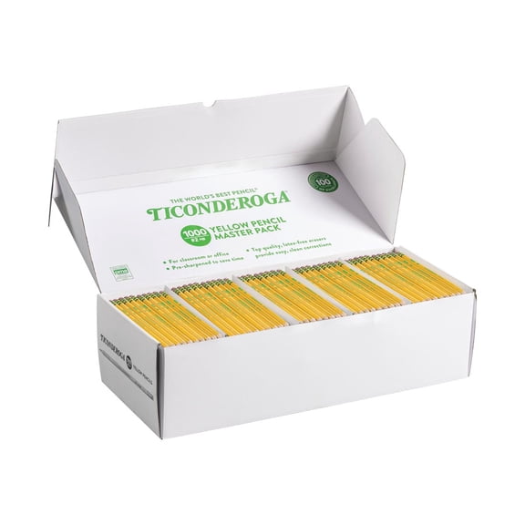 Ticonderoga Wood-Cased Pencils, Pre-Sharpened, #2 HB Soft, Yellow, 1000 Count