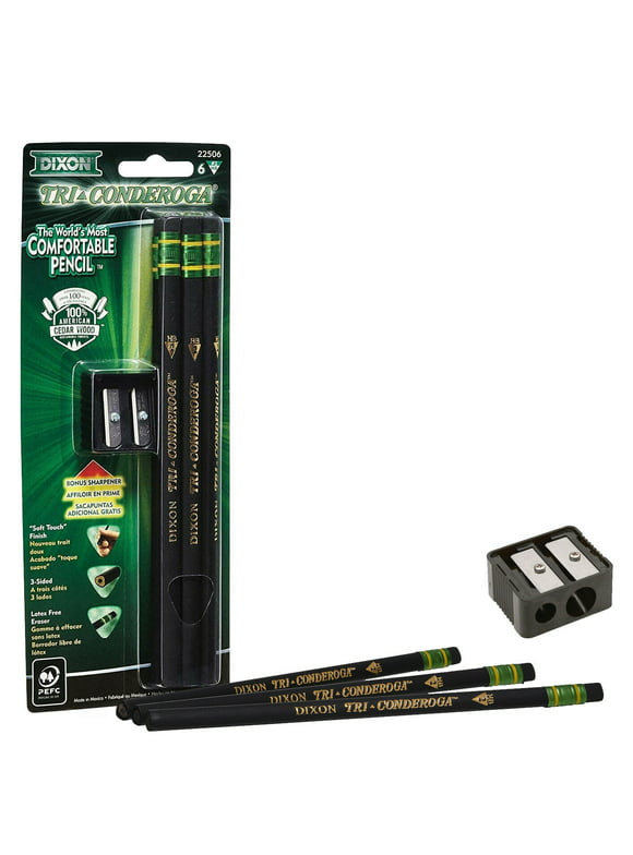 Ticonderoga Pencils #2 Black 3-Sided 6 Ct. Free Sharpener 1 Pack