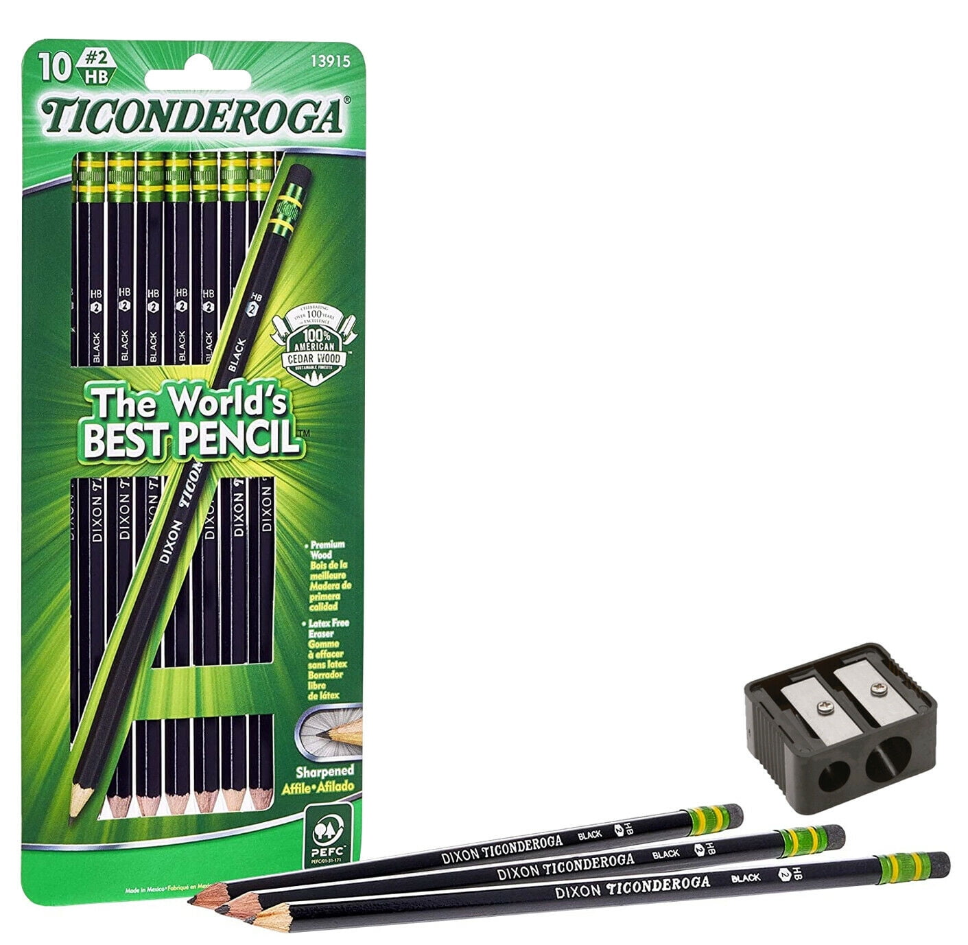 Ticonderoga Pencils #2 Black Woodcased 10 Ct. Free Sharpener 1 Pack