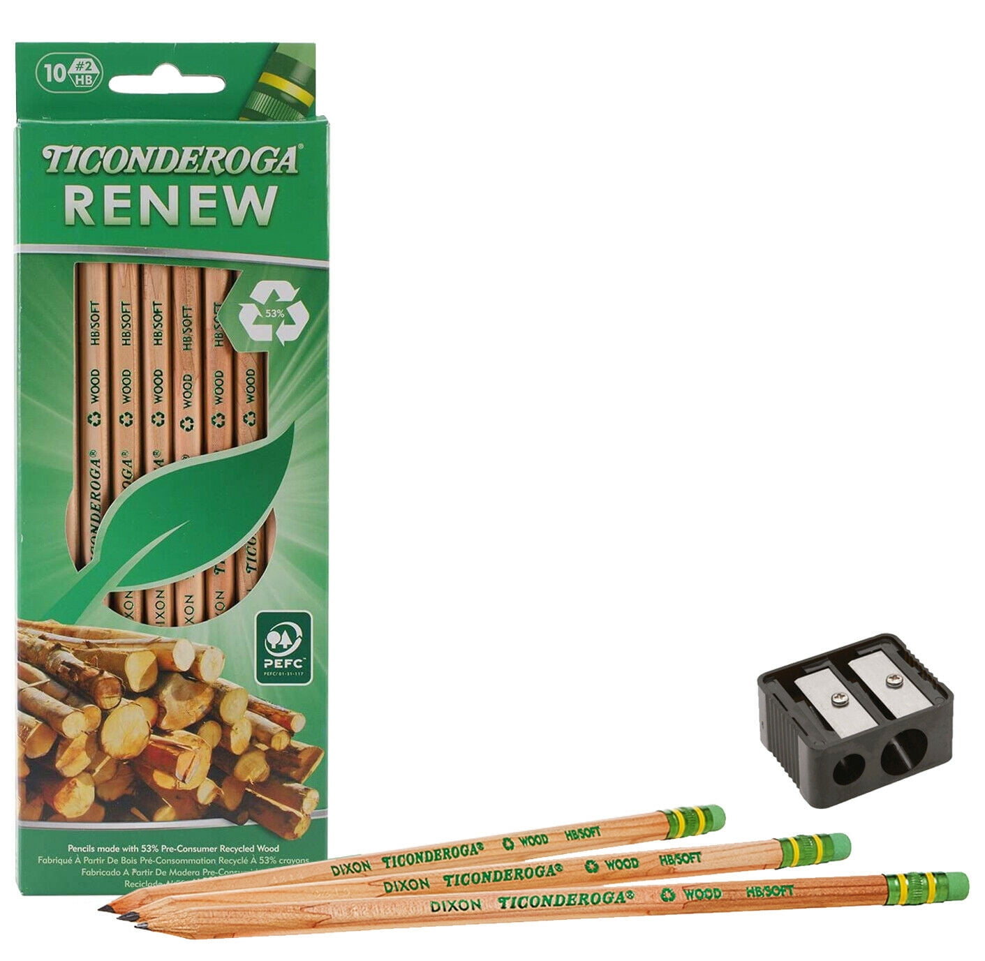 Ticonderoga Pencils #2 Renew Sharpened 10 Ct. Free Sharpener 1 Pack