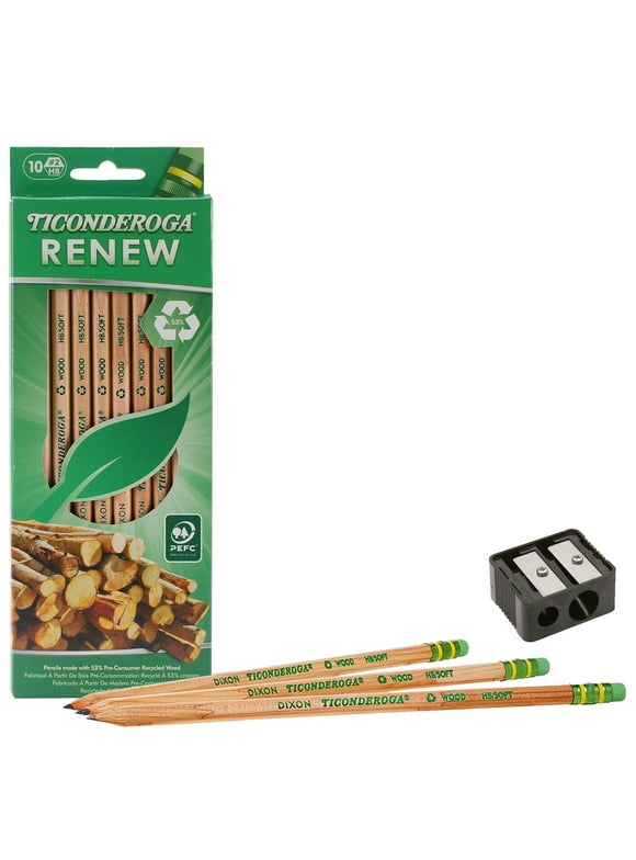 Ticonderoga Pencils #2 Renew Sharpened 10 Ct. Free Sharpener 1 Pack