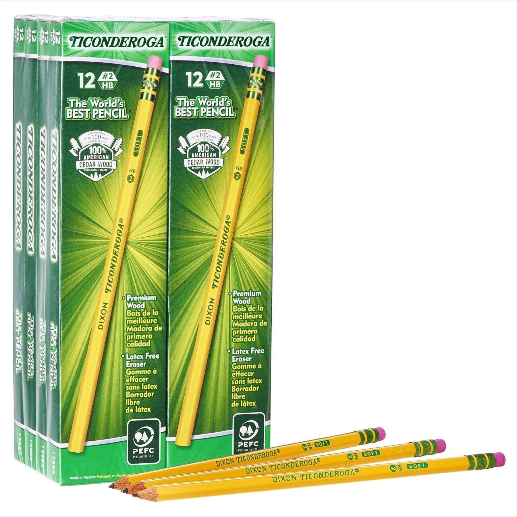 TICONDEROGA Beginner Pencils, Wood-Cased #2 HB Soft, With Eraser,  Yellow