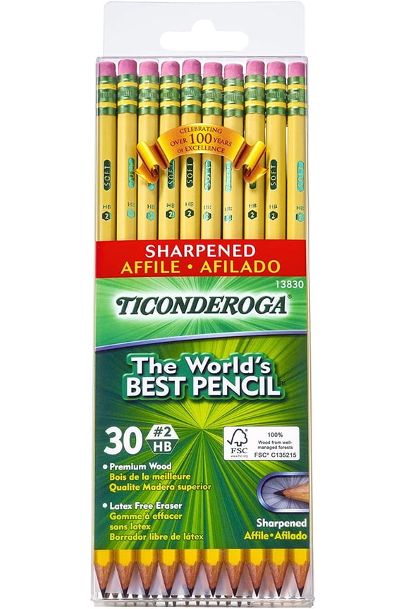 Pencils, Wood-Cased, Pre-Sharpened, Graphite #2 HB Soft, Yellow, 30-Pack (13830)