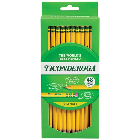 Ticonderoga Premium Wood Pencils, Sharpened #2 Lead, Yellow, 48 Count, 0.20 Lead Size