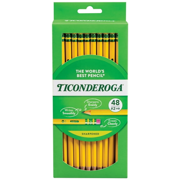 Ticonderoga Premium Wood Pencils, Sharpened #2 Lead, Yellow, 48 Count, 0.20 Lead Size