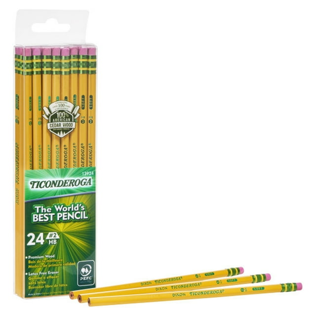 Ticonderoga Premium Wood Pencils, Unsharpened #2 Lead, Yellow, 24 Count, 0.3 mm Pencil Lead