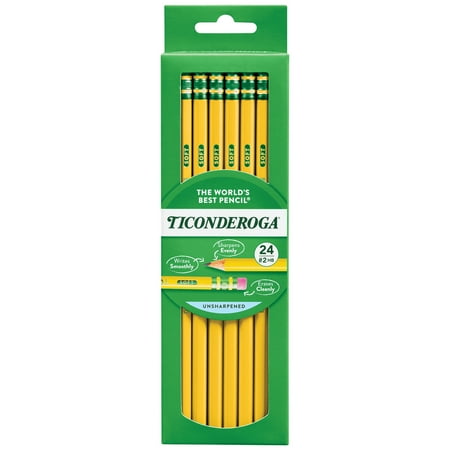 Ticonderoga Premium Wood Pencils, Unsharpened #2 Lead, Yellow, 24 Count, 0.3 mm Pencil Lead