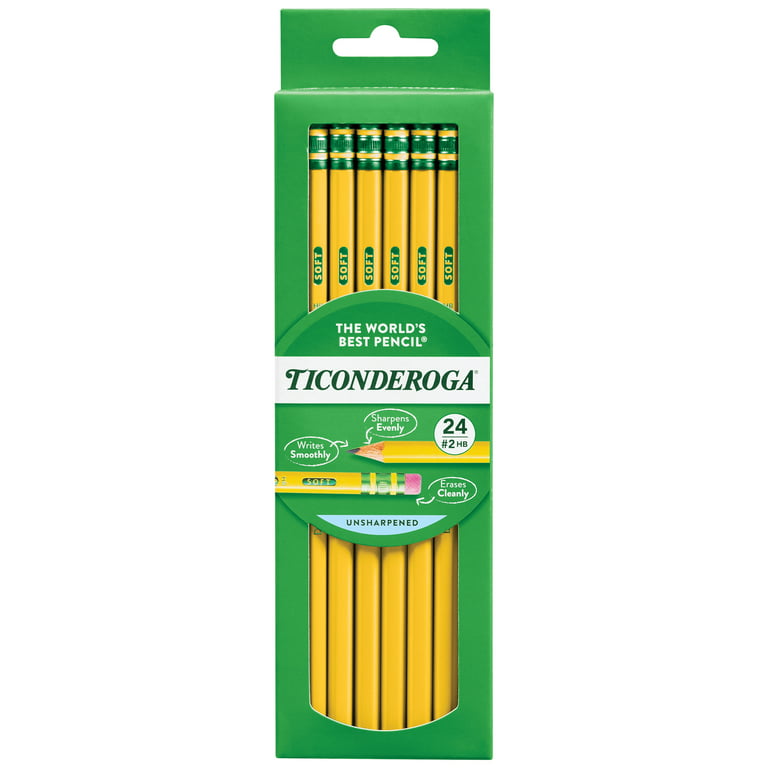 Ticonderoga Wood-Cased Pencils, Unsharpened, 2 HB Soft, Yellow, 12 Count