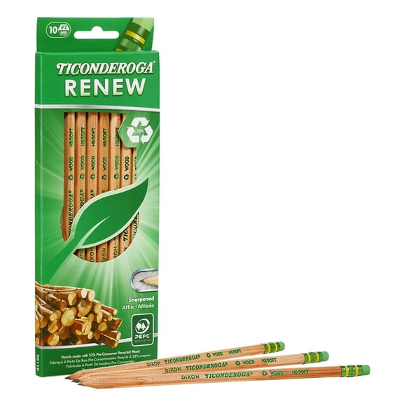 Ticonderoga Renew Recycled Wood-Cased Pencil, Pre Sharpened Pencils, 10 ct