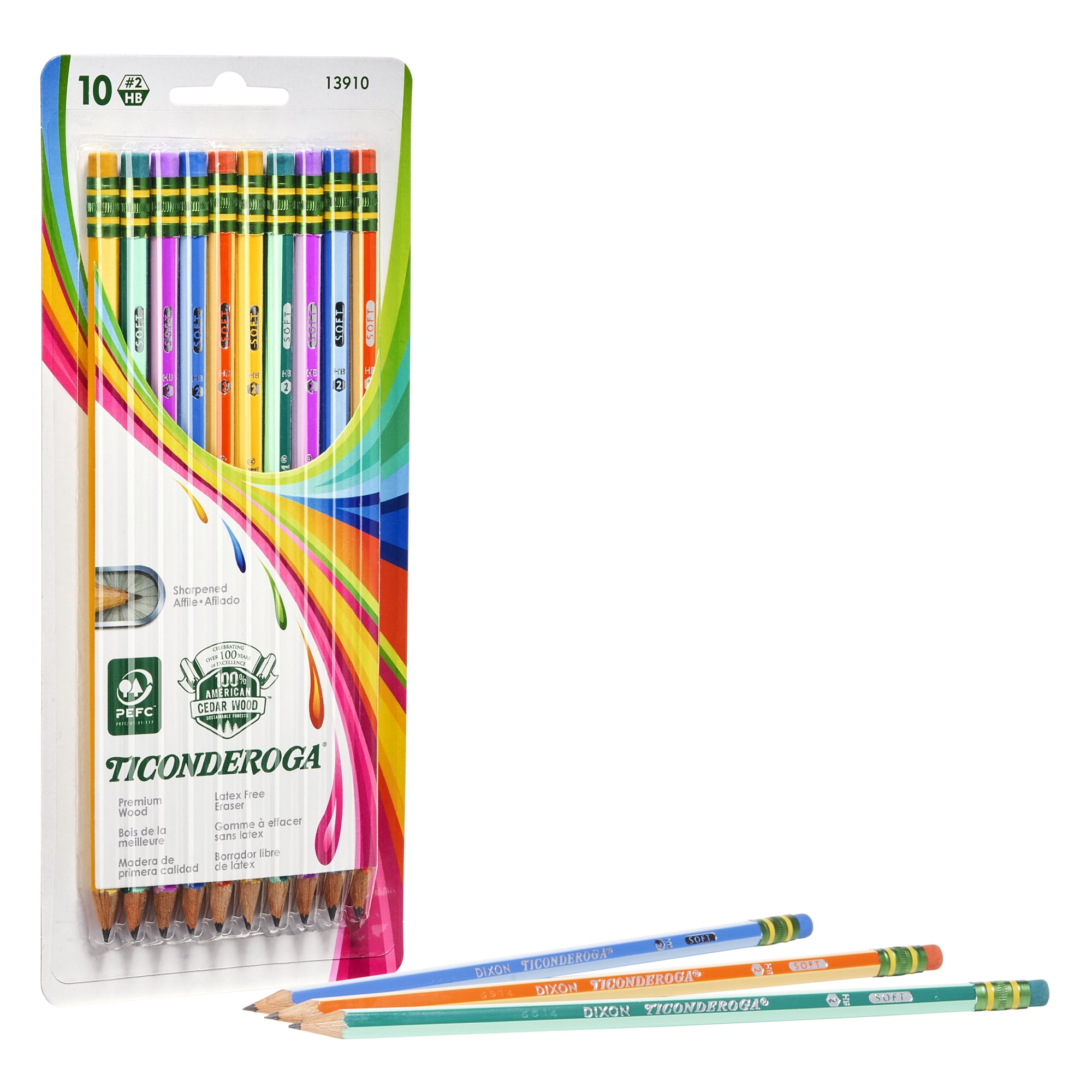 Ticonderoga Striped Wood-Cased pencl, #2 HB Soft, Pre-Sharpened, 10 Count