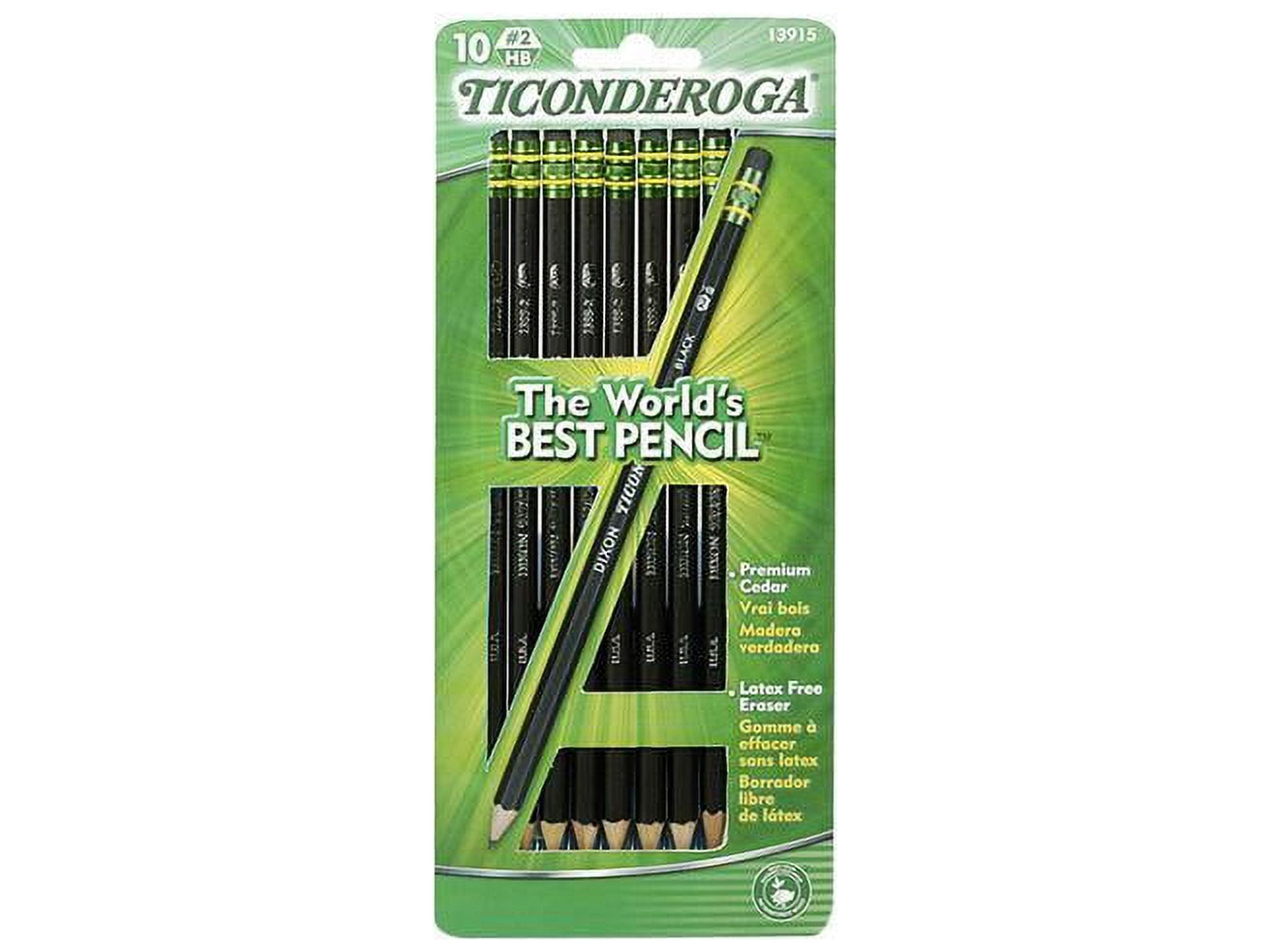 Ticonderoga WoodCased Pencils, 2 HB Soft, PreSharpened, Black, 10