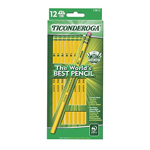 Ticonderoga WoodCased Pencils, Unsharpened, 2 HB Soft, Yellow, 12