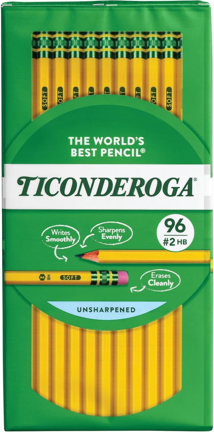 Wood-cased School Pencils Ticonderoga No. 2 Pencils - 96 Count Bulk Pack Of  Unsharpened Yellow Wood-Cased Pencils Number 2 Pencils, image size:744x1500