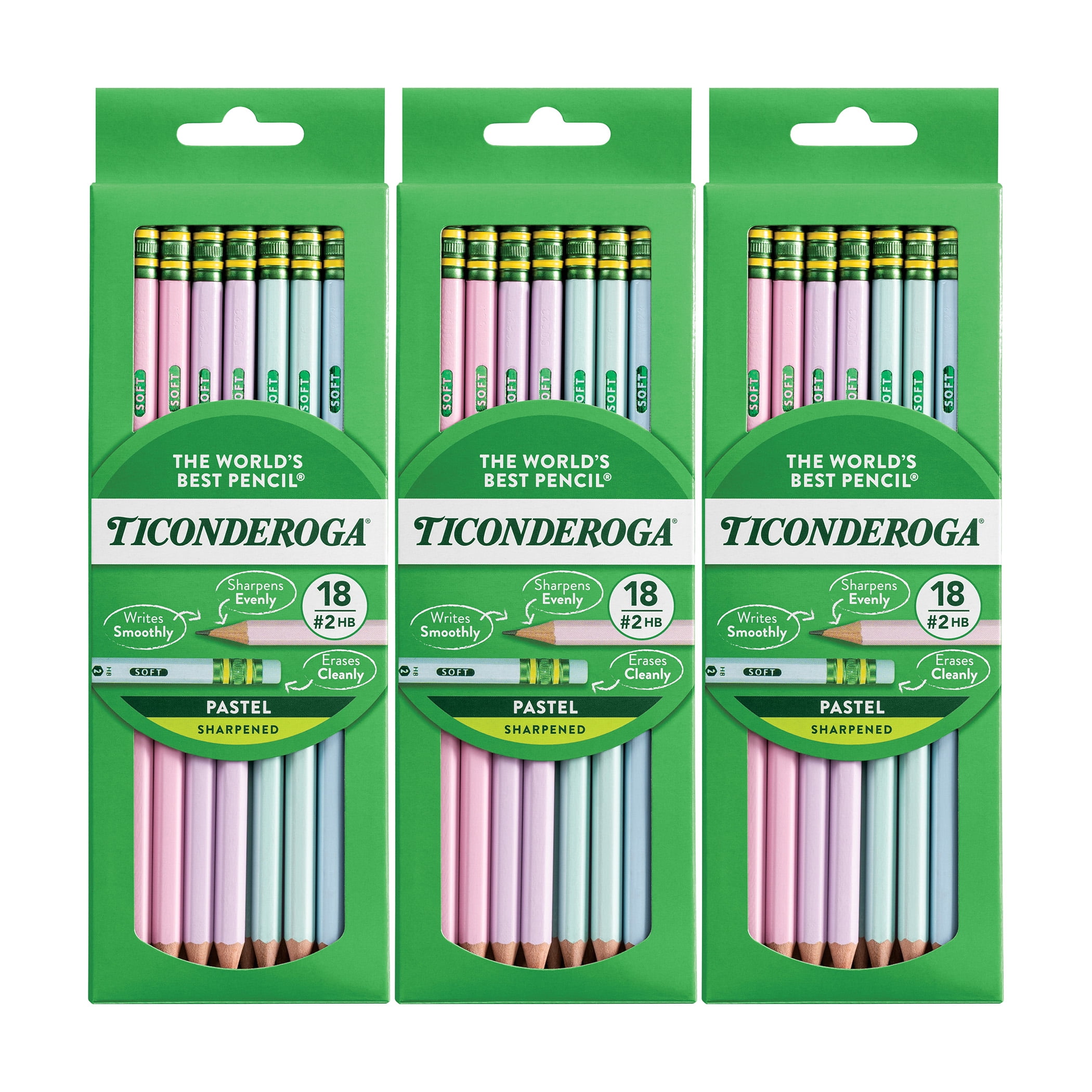 Ticonderoga Wooden Pencil Pastel, Sharpened, 18 Per Pack, 3 Packs
