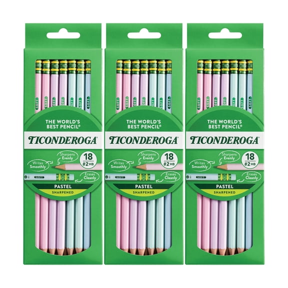 Ticonderoga Wooden Pencil Pastel, Sharpened, 18 Per Pack, 3 Packs