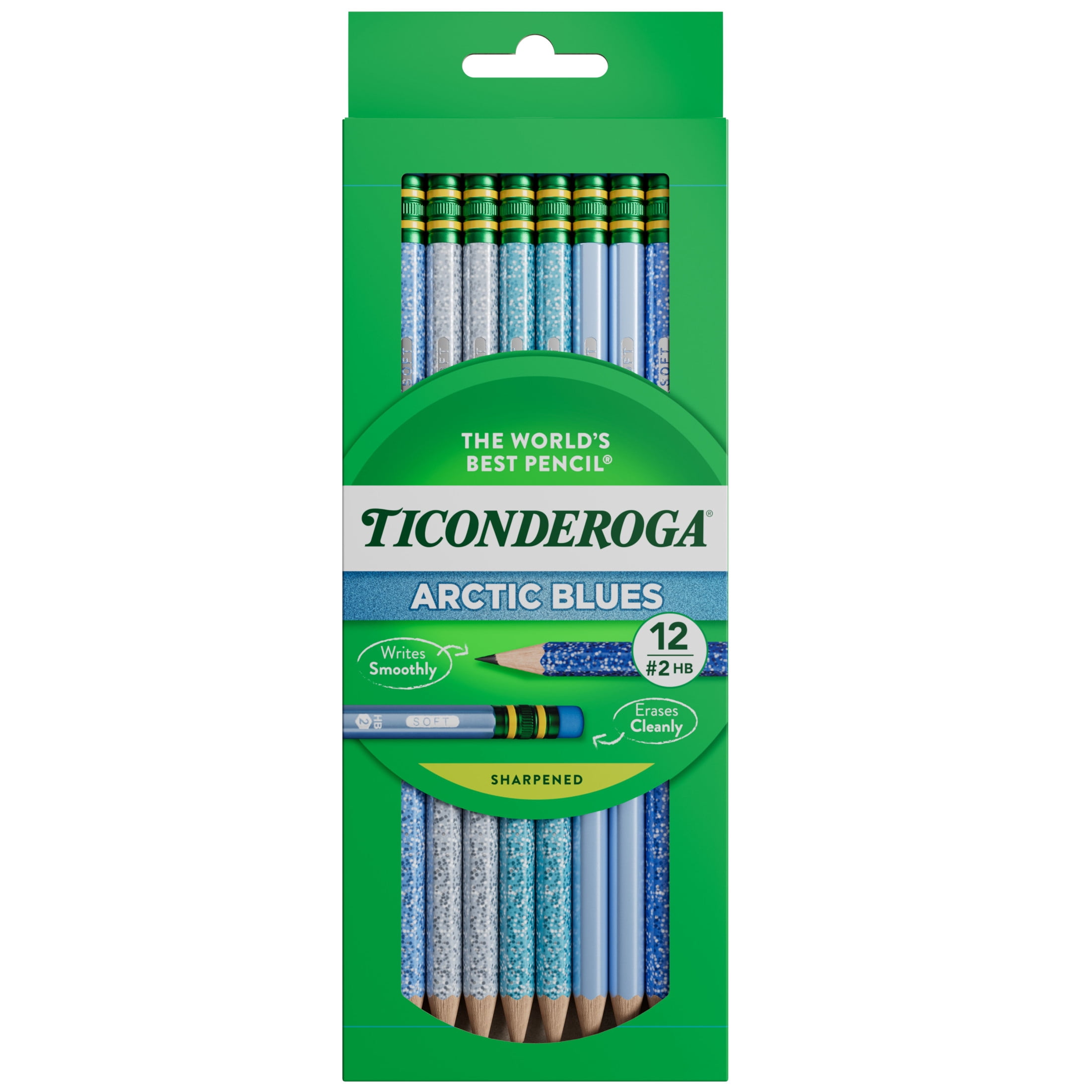 Ticonderoga Wood Pencils, Presharpened, #2 HB .3 mm Lead, Arctic Blues, 12 Count